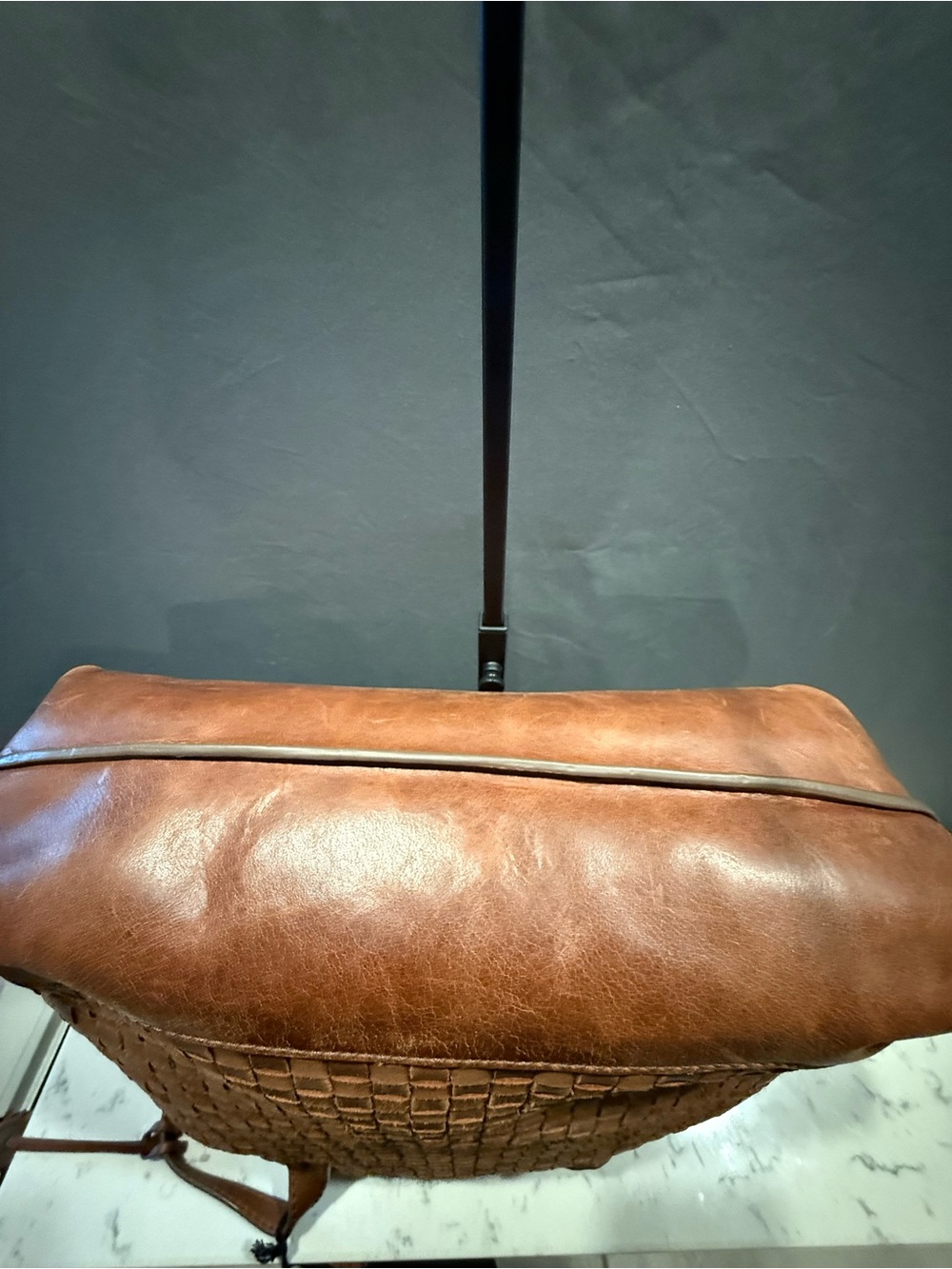 Frye Woven Leather Shoulder Tote in Cognac Brown with Tassel - Picture 12 of 14